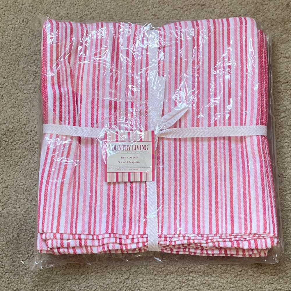 Country Living Pink & White Striped Cotton Napkins - Set of 4